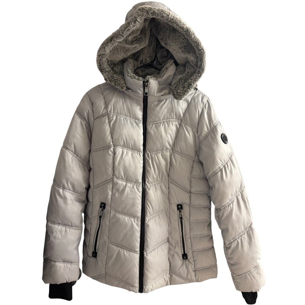 Nautica Hooded Quilted Puffer Jacket Water Resistant Silver Womens’s Size Large